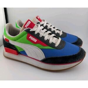 PUMA Kid's 6.5c Future Rider Play On Sneakers 372349-01 Green Blue Red 6.5 C